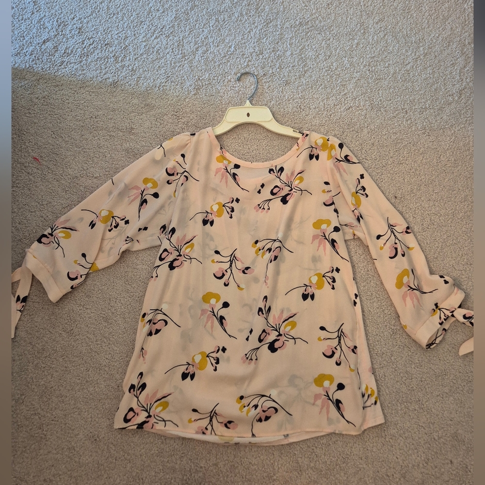LOFT Pink and Black yellow Floral Blouse